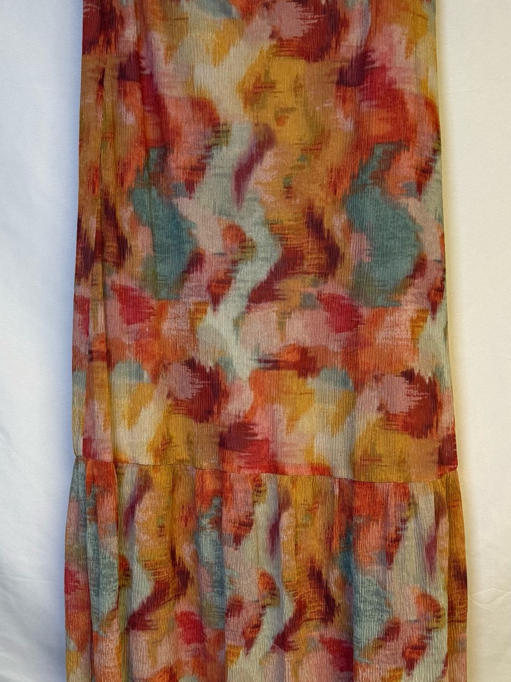 Daniel Rainn Abstract Watercolor Maxi Skirt in Rust, Mustard & Teal